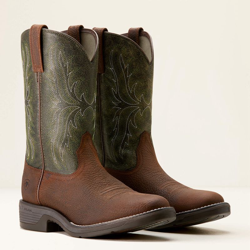 Toffee Brown/Moss Green Ariat Ridgeback Round Toe Cowboy Boot | 26KHVGYUB