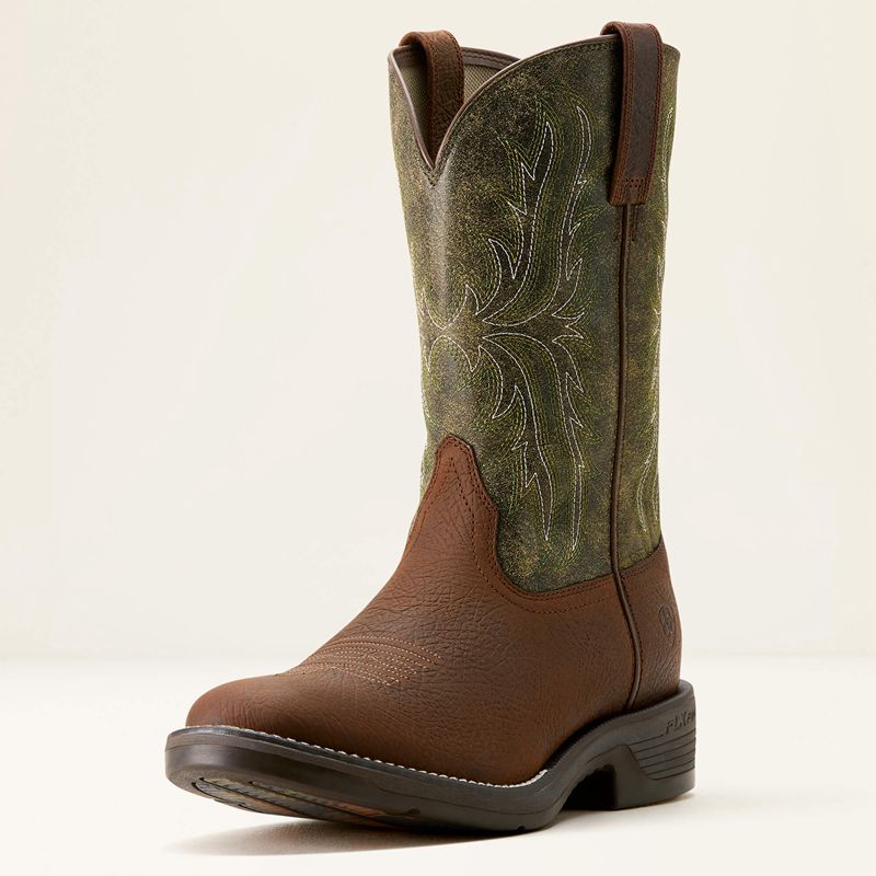 Toffee Brown/Moss Green Ariat Ridgeback Round Toe Cowboy Boot | 26KHVGYUB