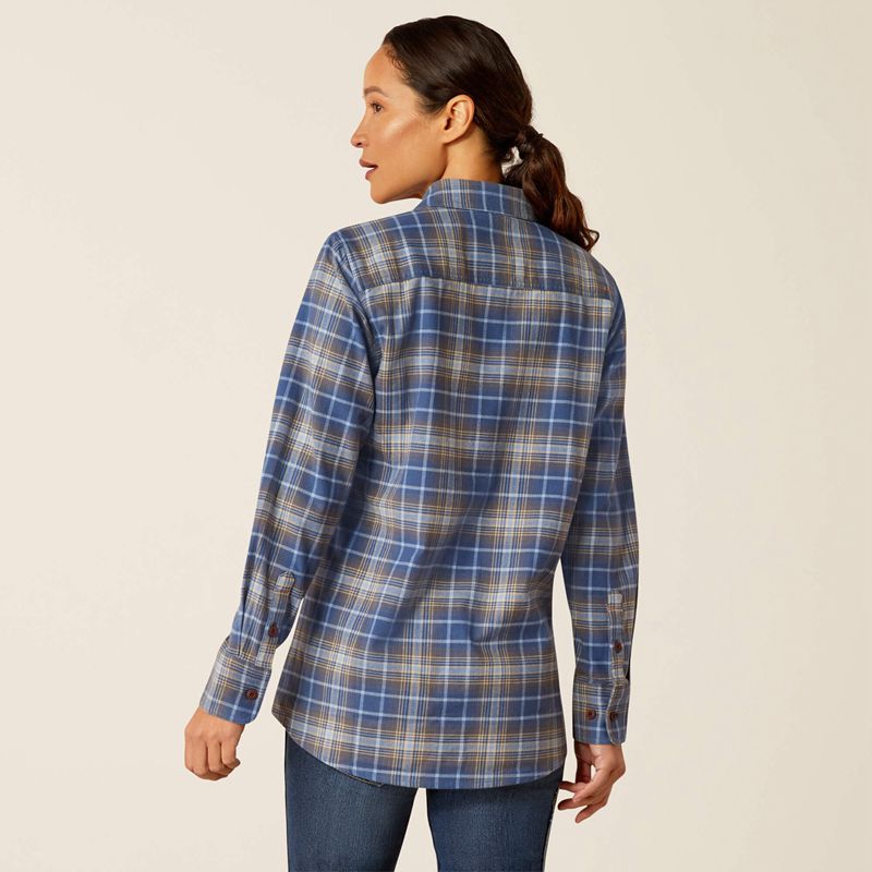 True Navy Ariat Rebar Flannel Durastretch Work Shirt | 95ZPJRMNS