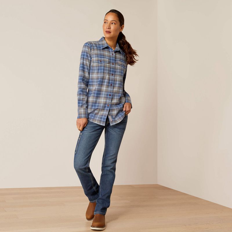 True Navy Ariat Rebar Flannel Durastretch Work Shirt | 95ZPJRMNS