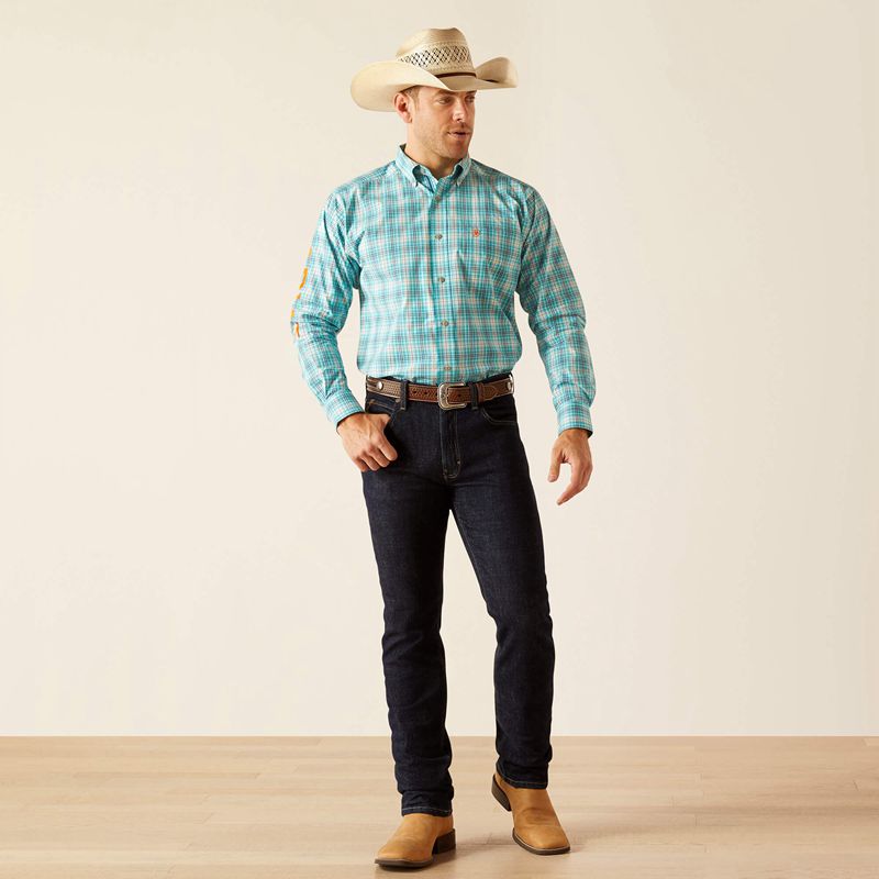 Turquoise Ariat Pro Series Team Vincent Classic Fit Shirt | 26XFYPIRT