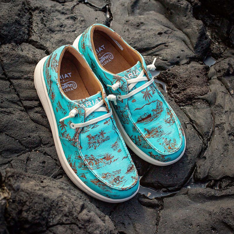 Turquoise Paniolo Print Ariat Hilo Western Aloha | 32ZEHJTLW