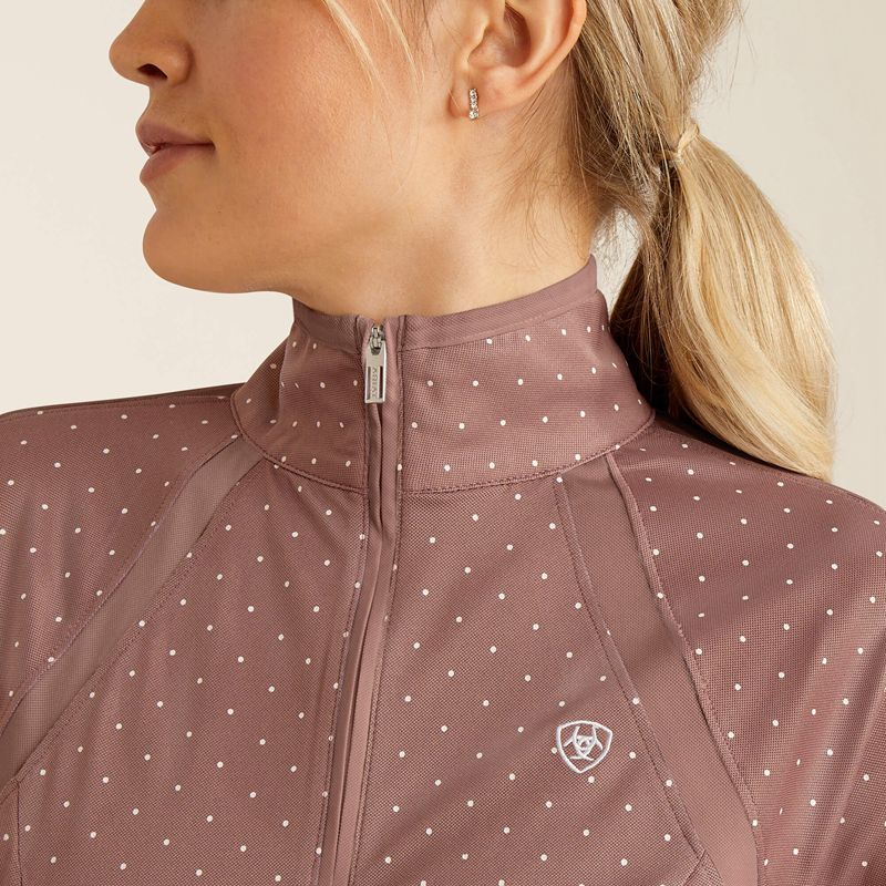 Twilight Mauve Dot Ariat Sunstopper 3.0 1/4 Zip Baselayer | 63JDTSHOK