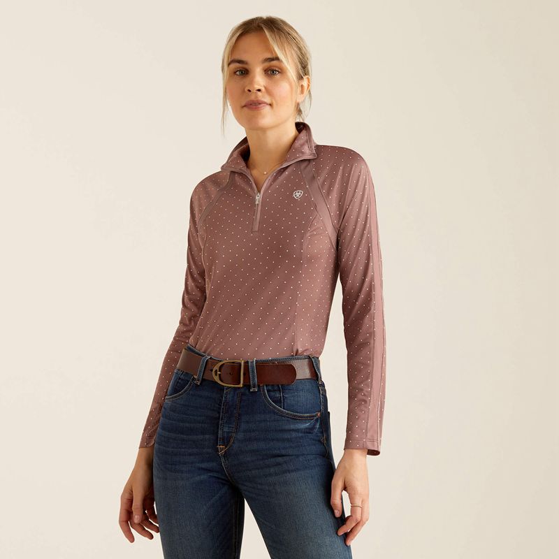 Twilight Mauve Dot Ariat Sunstopper 3.0 1/4 Zip Baselayer | 63JDTSHOK