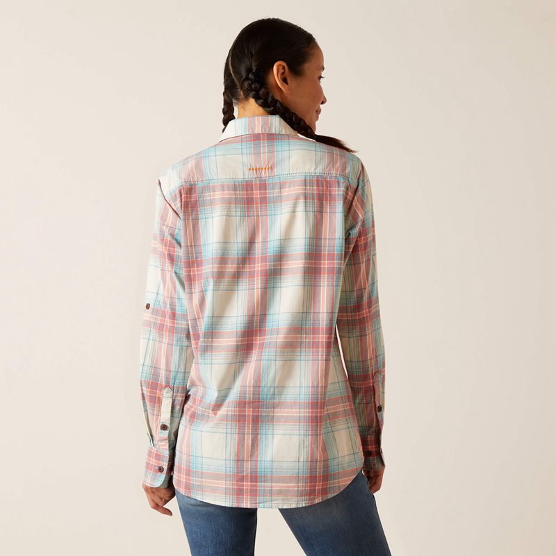 Vanilla Ice Plaid Ariat Rebar Made Tough Durastretch Work Shirt | 38OSZFWIY