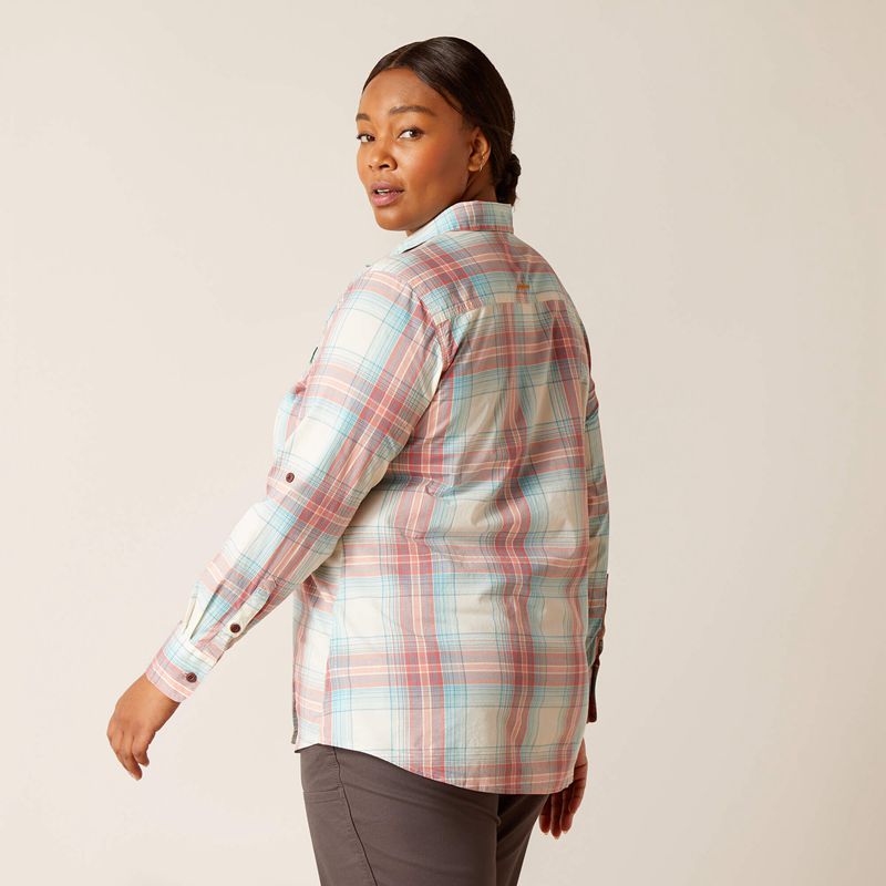 Vanilla Ice Plaid Ariat Rebar Made Tough Durastretch Work Shirt | 38OSZFWIY