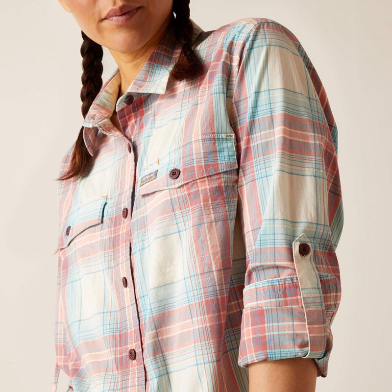 Vanilla Ice Plaid Ariat Rebar Made Tough Durastretch Work Shirt | 38OSZFWIY