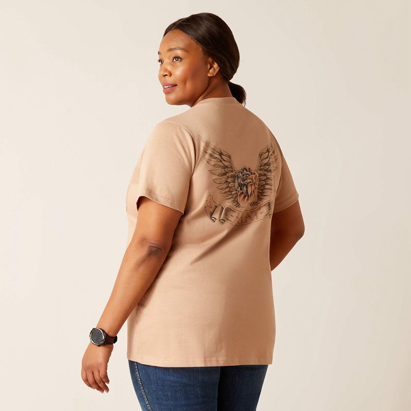 Warm Taupe Ariat Rebar Cotton Strong American Rose T-Shirt | 12KICUZFH