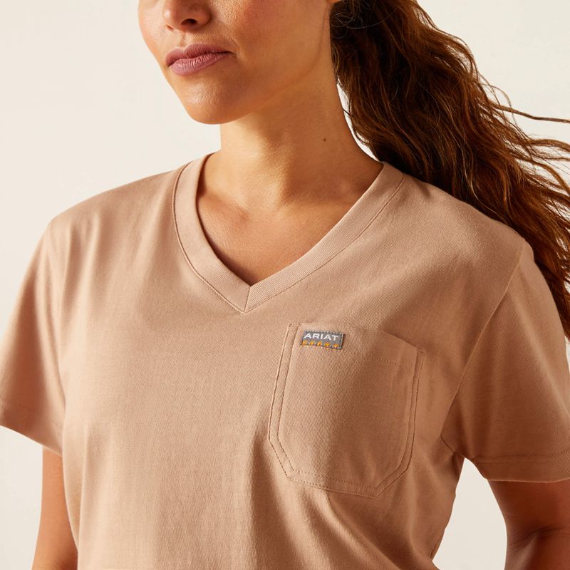 Warm Taupe Ariat Rebar Cotton Strong American Rose T-Shirt | 12KICUZFH