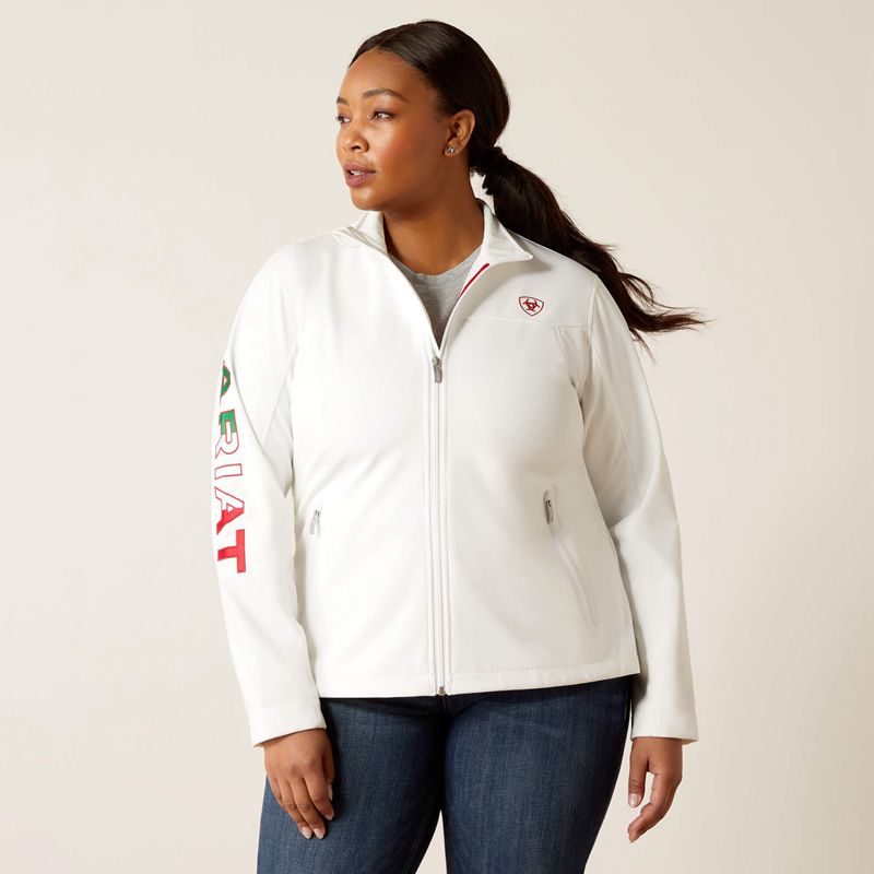 White Ariat Classic Team Softshell Mexico Jacket | 23VOENXSC