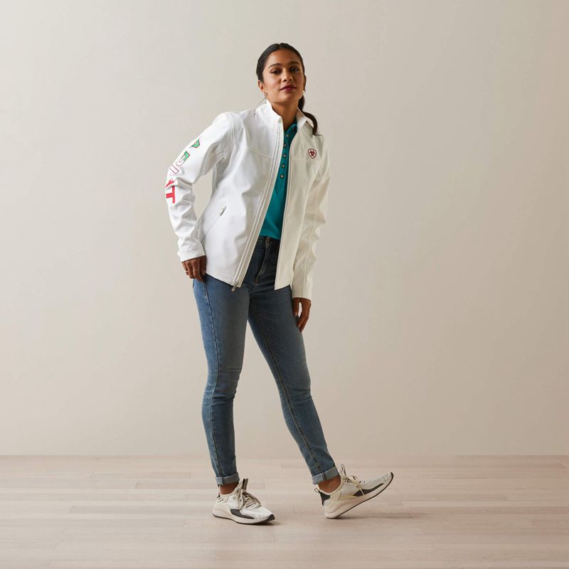 White Ariat Classic Team Softshell Mexico Jacket | 23VOENXSC