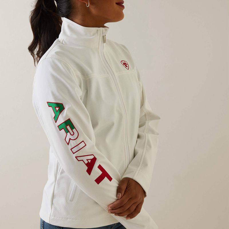 White Ariat Classic Team Softshell Mexico Jacket | 23VOENXSC