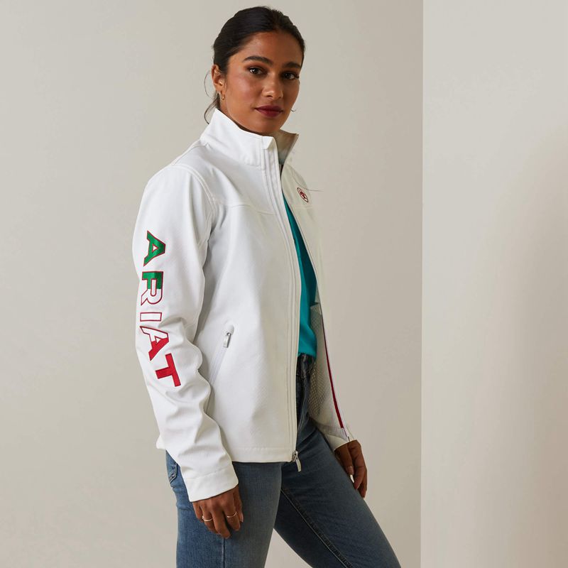 White Ariat Classic Team Softshell Mexico Jacket | 23VOENXSC