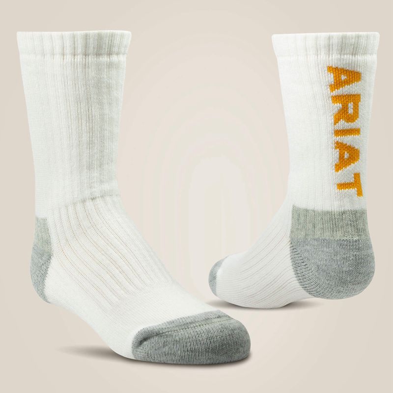 White Ariat Cotton Crew Sock 2 Pair Pack | 35RDAJFGQ