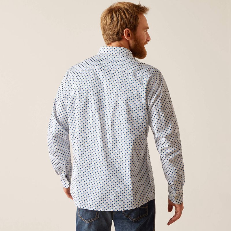 White Ariat Mac Stretch Modern Fit Shirt | 83ESXQVKW