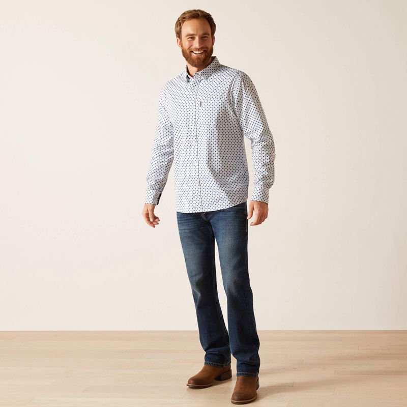 White Ariat Mac Stretch Modern Fit Shirt | 83ESXQVKW