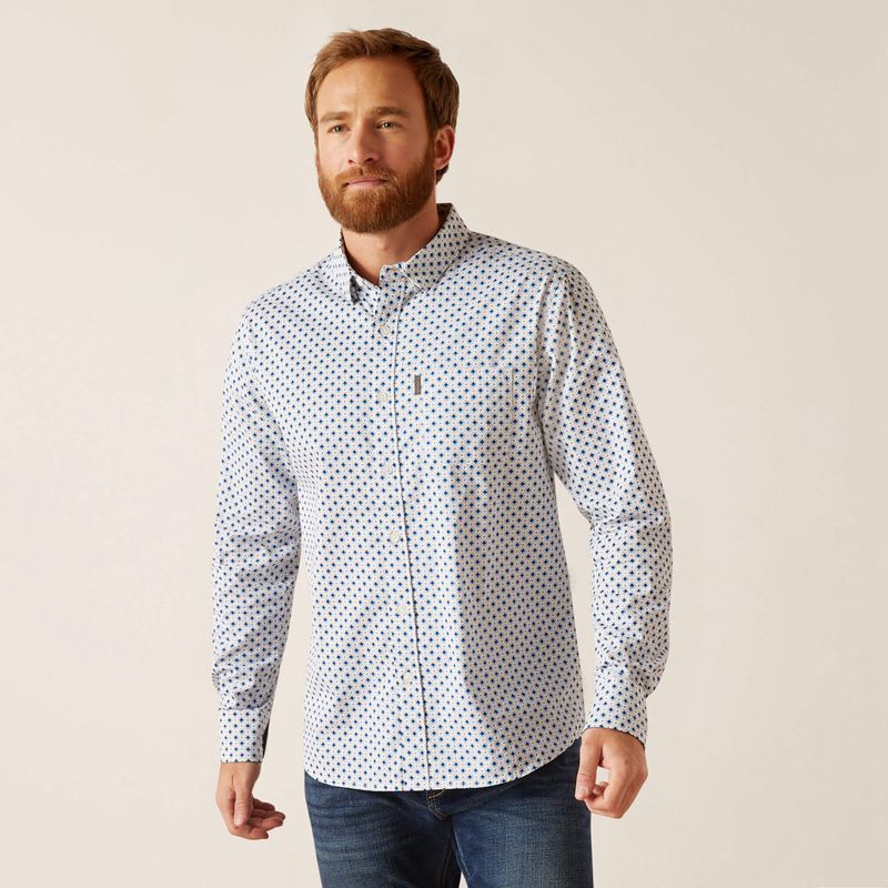 White Ariat Mac Stretch Modern Fit Shirt | 83ESXQVKW