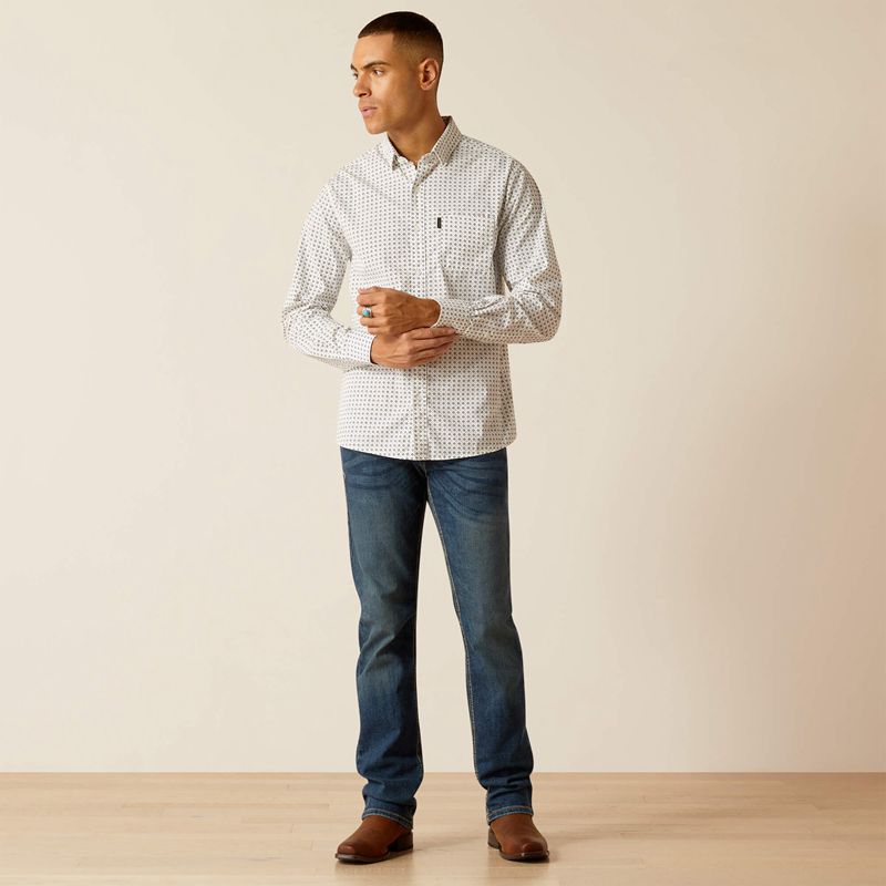 White Ariat Major Stretch Modern Fit Shirt | 49OSBAGQR