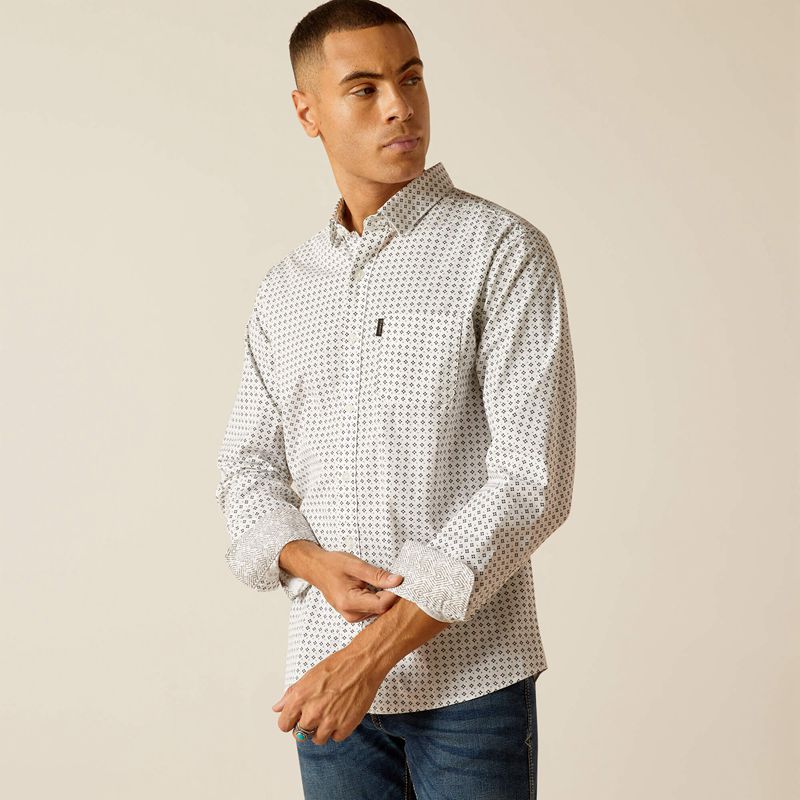 White Ariat Major Stretch Modern Fit Shirt | 49OSBAGQR