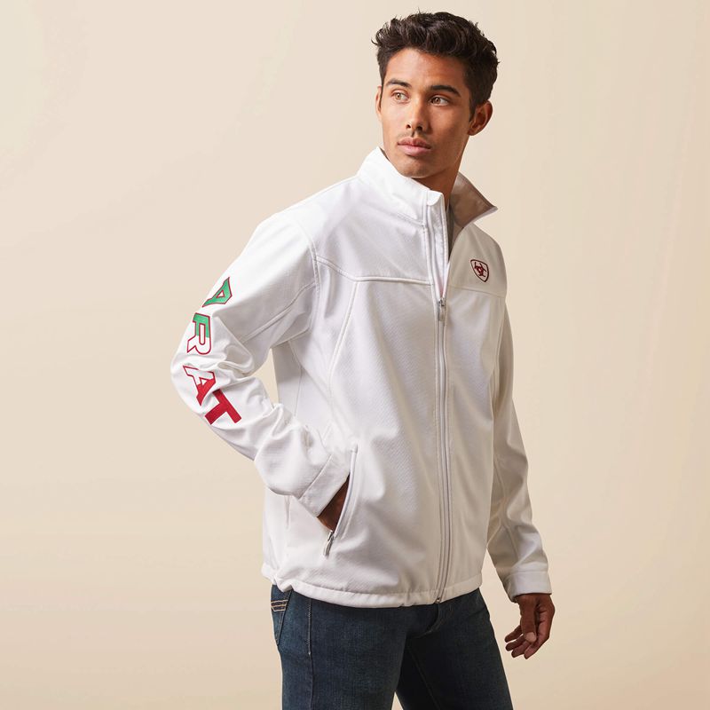 White Ariat New Team Softshell Mexico Jacket | 50FWUYRZO