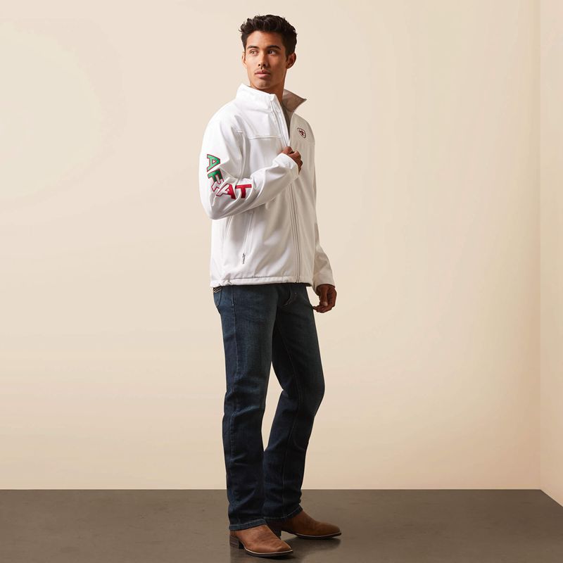 White Ariat New Team Softshell Mexico Jacket | 50FWUYRZO