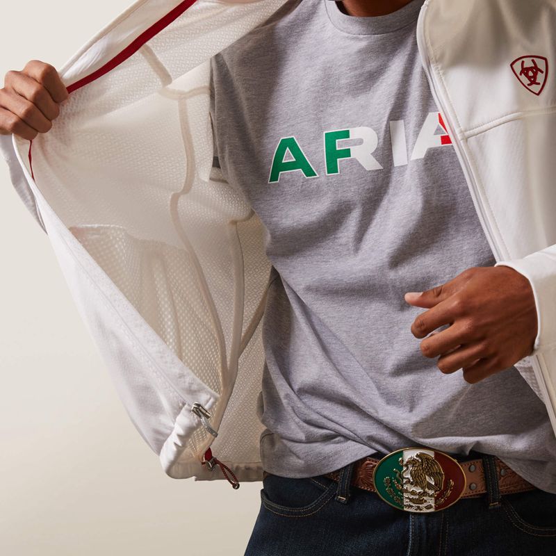 White Ariat New Team Softshell Mexico Jacket | 50FWUYRZO