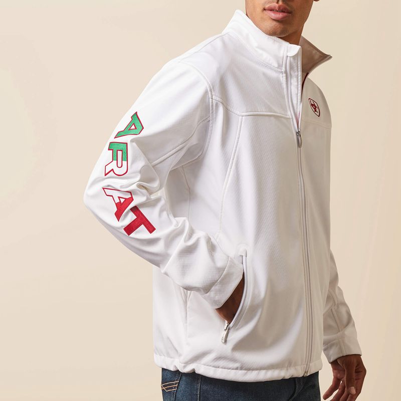 White Ariat New Team Softshell Mexico Jacket | 50FWUYRZO