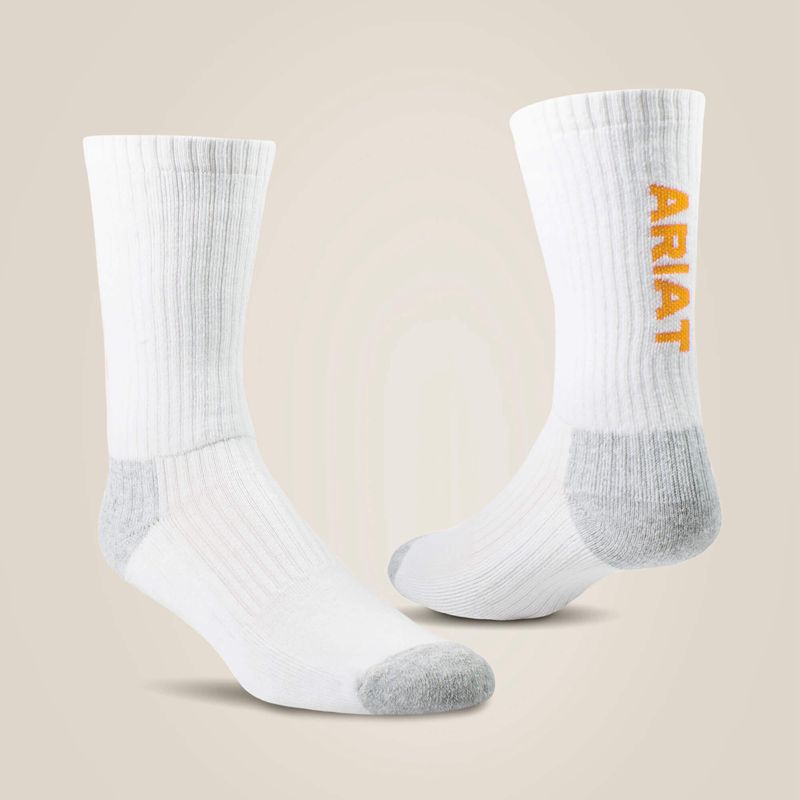 White Ariat Premium Ringspun Cotton Crew Work Sock 3 Pair Pack | 42UKTSMDV