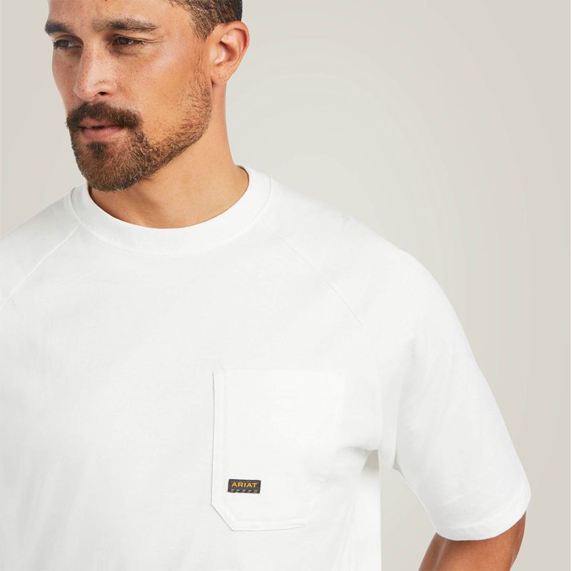 White Ariat Rebar Cotton Strong T-Shirt | 07IDFOCLQ