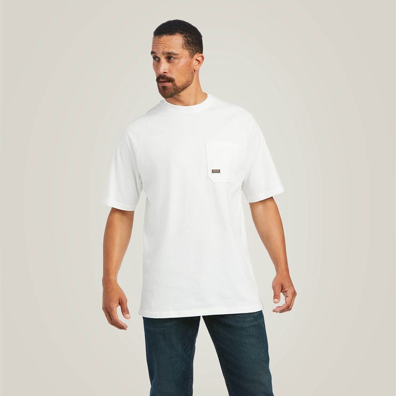 White Ariat Rebar Cotton Strong T-Shirt | 07IDFOCLQ