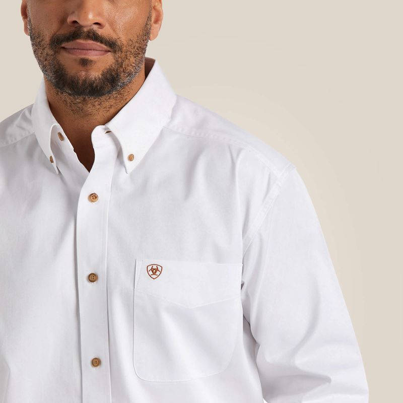 White Ariat Solid Twill Classic Fit Shirt | 47SIVXPRK