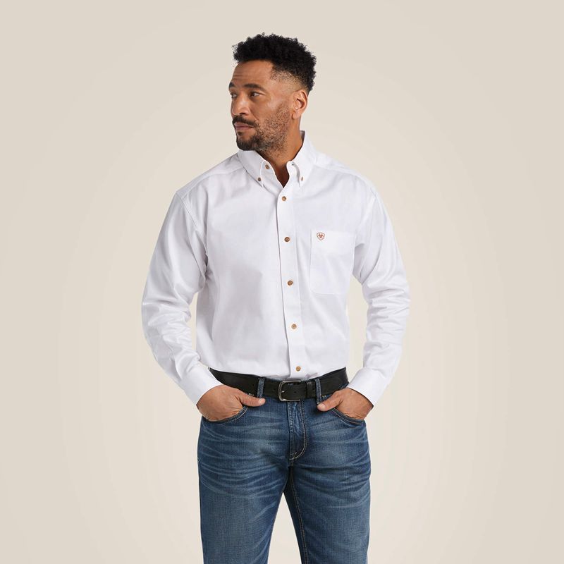 White Ariat Solid Twill Classic Fit Shirt | 47SIVXPRK