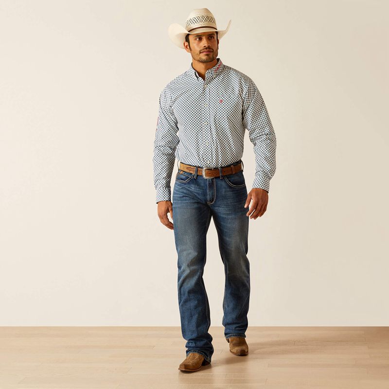 White Ariat Team Lochlan Fitted Shirt | 09XVKMFYZ