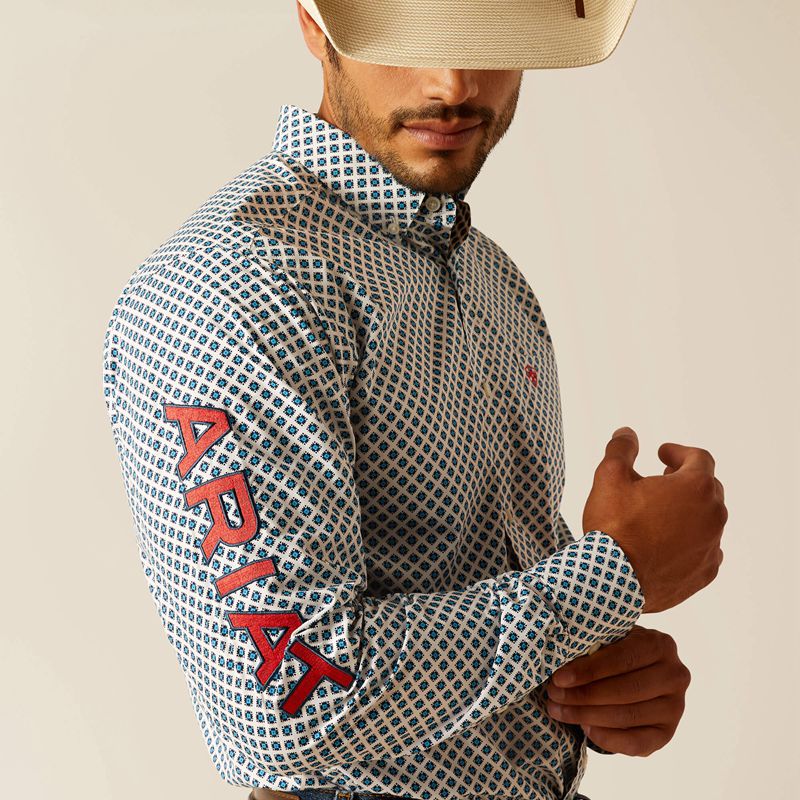 White Ariat Team Lochlan Fitted Shirt | 09XVKMFYZ