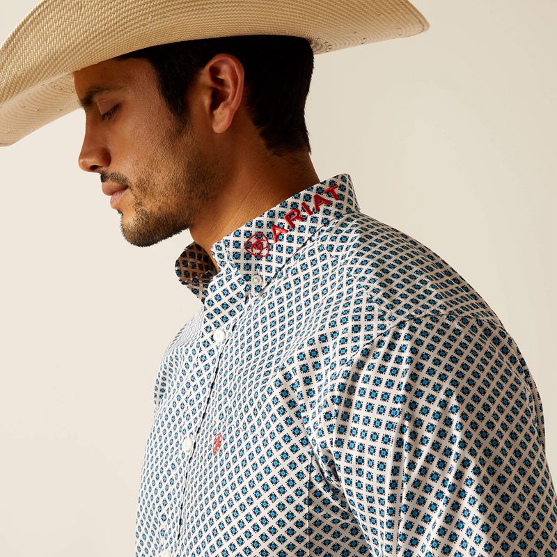 White Ariat Team Lochlan Fitted Shirt | 09XVKMFYZ