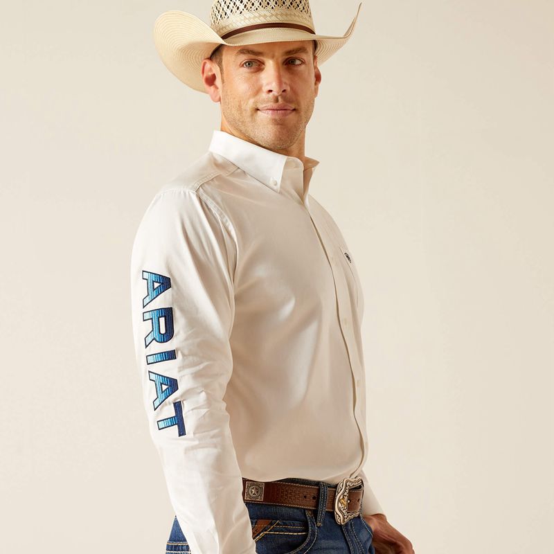 White Ariat Team Logo Twill Classic Fit Shirt | 80JWZCYTR