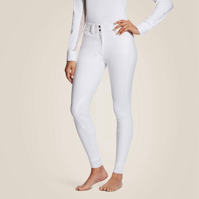 White Ariat Tri Factor Grip Knee Patch Breech | 96URYFOEG