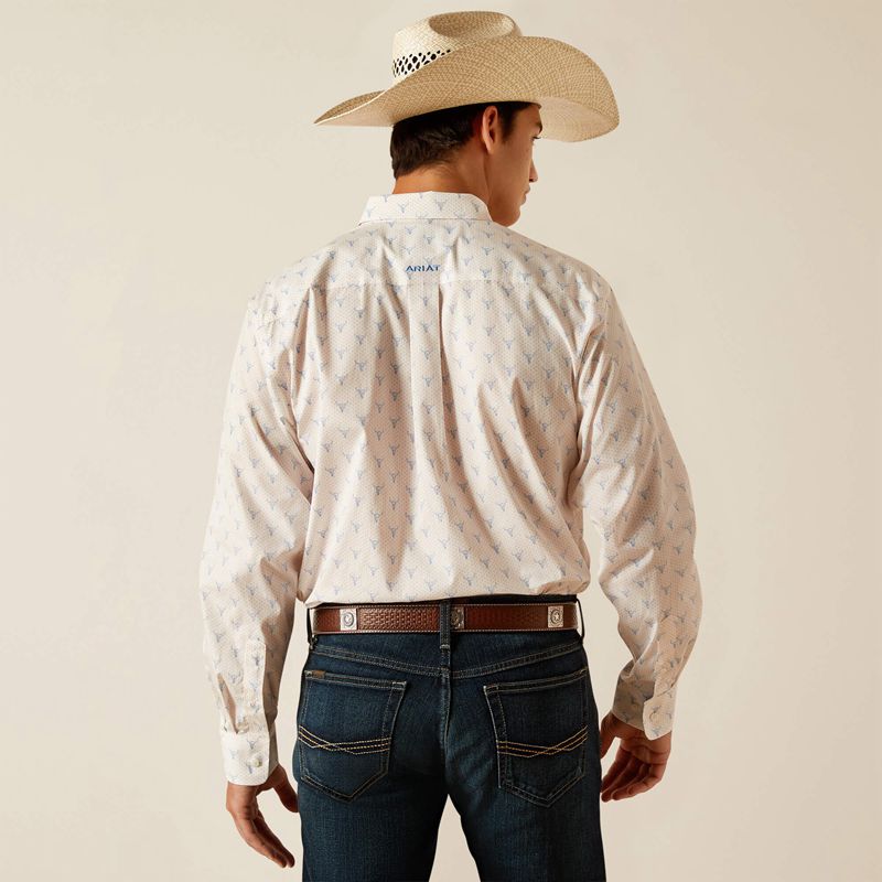 White Ariat Wrinkle Free Ridge Classic Fit Shirt | 75NIFKGVO