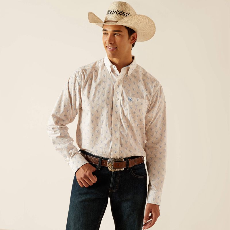 White Ariat Wrinkle Free Ridge Classic Fit Shirt | 75NIFKGVO