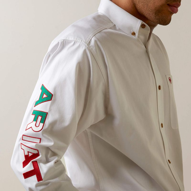 White Mexico Ariat Team Logo Twill Classic Fit Shirt | 70PBKTEGY