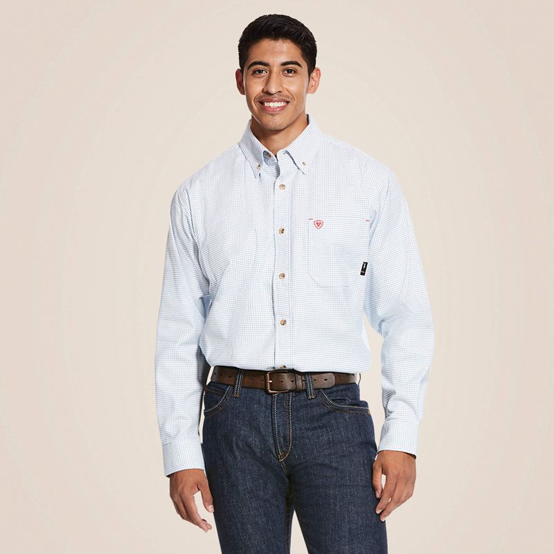 White Multi Ariat Fr Twill Durastretch Work Shirt | 09OFJTCHB