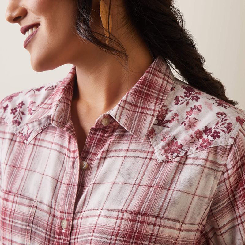 Willa Plaid Floral Ariat Billie Jean Shirt | 13JMHSRXF