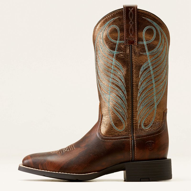 Yukon Brown Ariat Round Up Wide Square Toe Western Boot | 31VKFYZET