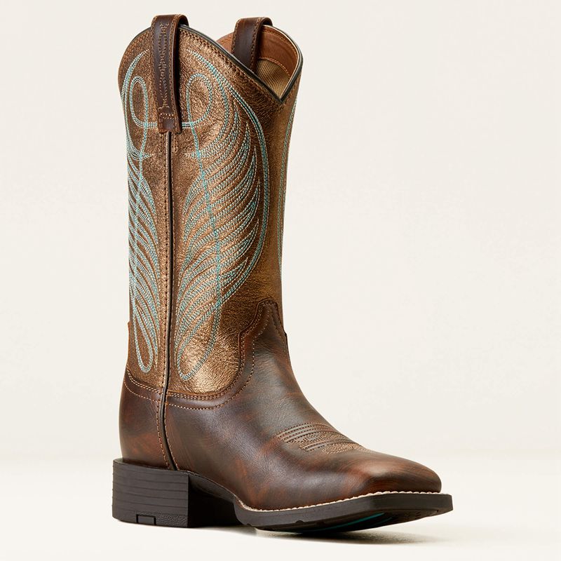 Yukon Brown Ariat Round Up Wide Square Toe Western Boot | 31VKFYZET