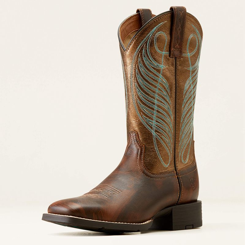 Yukon Brown Ariat Round Up Wide Square Toe Western Boot | 31VKFYZET